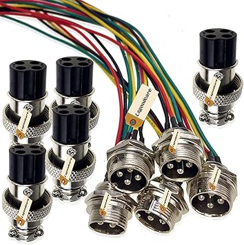 Lsgoodcare 5Pcs GX16-4pin Male Aviation Connector Power Electrical Terminal Socket with 20Awg 7.87Inch Cable, 5Pcs16MM 4Din Female Plug Sockets