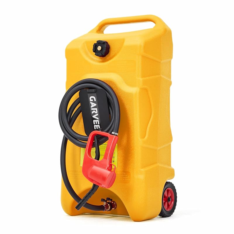 Garvee tanque de transferência de combustível de 60,6 L com bomba manual, mangueira de 3,05 m e rodas, amarelo