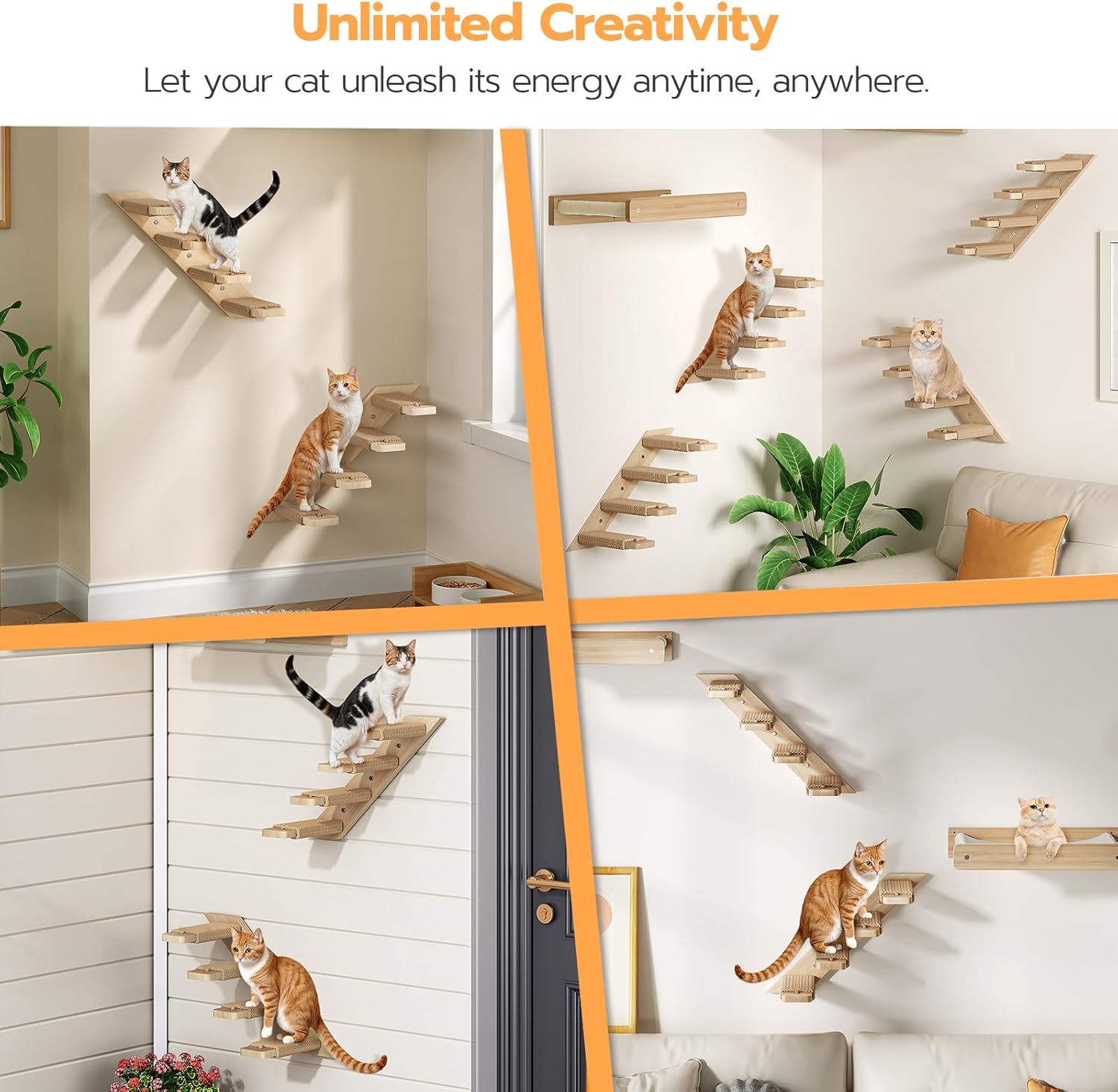 HOOBRO Cat Wall Shelves Set of 2, Wood Wall Mounted 4-Level Cat Wall Steps, Cat Wall Climber Furniture, Cat Climbing Shelves with Jute Scratching Steps, for Cat Perches and Platforms, Nature NL42CS03