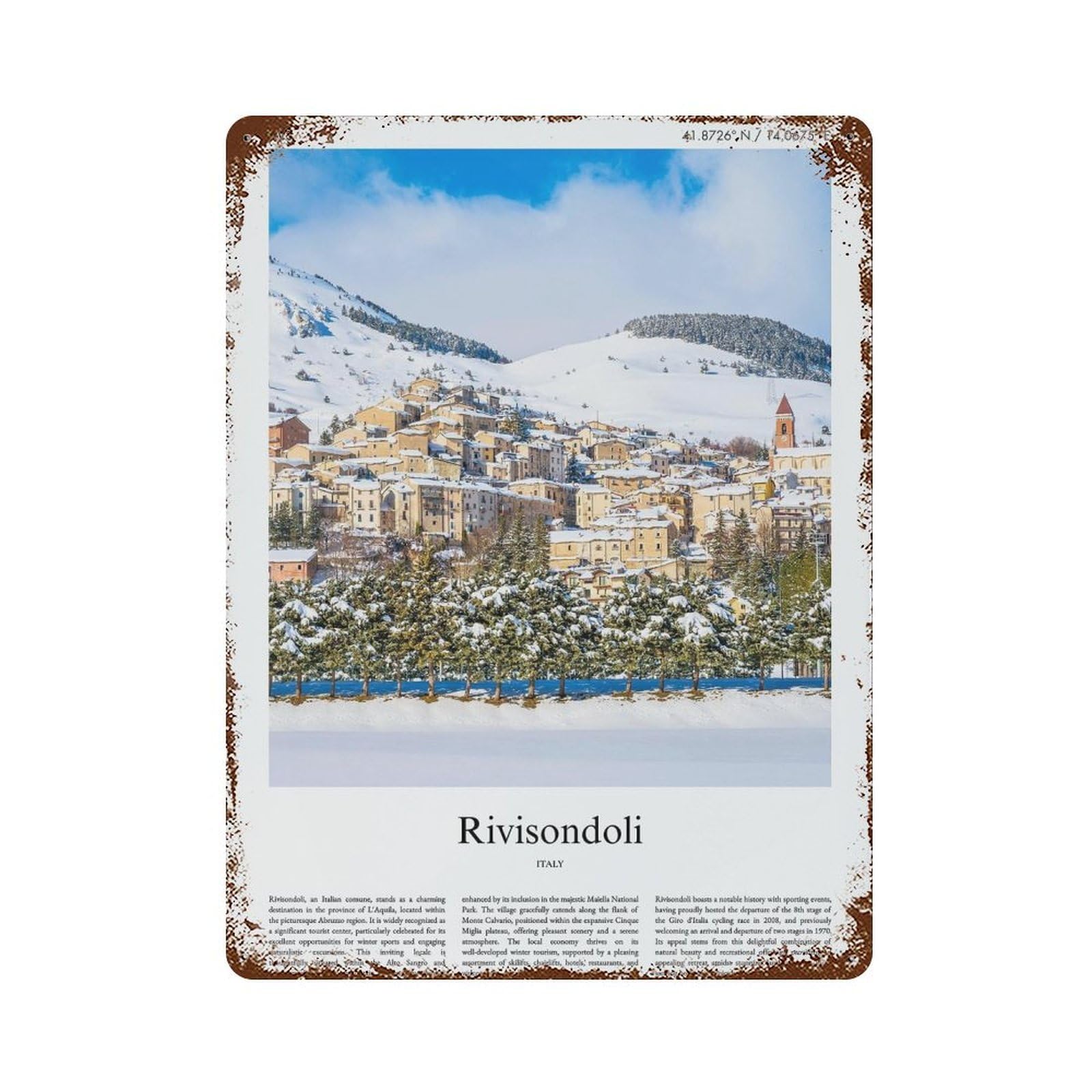 xiaoxiaoshen Rivisondoli Italy City Scenery Wall Decor Art Metal Tin Poster Modern Home Decor Art Home Bar Shop Decorations Vintage Sign 40x30cm