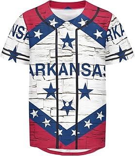 Vnurnrn Arkansas State Flag Mens Baseball Button Down Jersey Hipster Hip Hop T Shirts