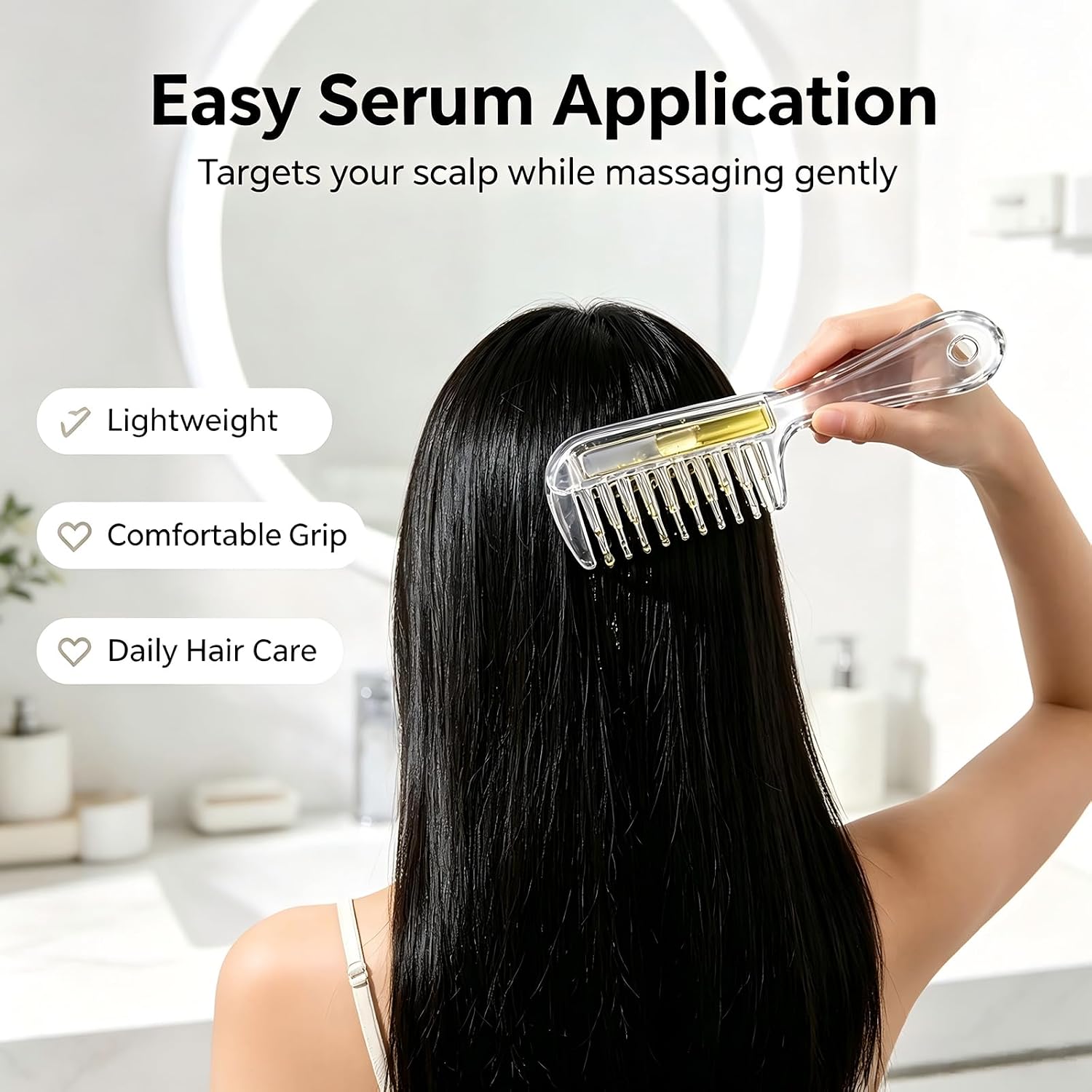 Scalp Liquid Applicator Comb, Refillable Serum Essential Oil Comb, Scalp Massage Teeth, Leak‑Proof Root Serum Applicator Combs for Men & Women