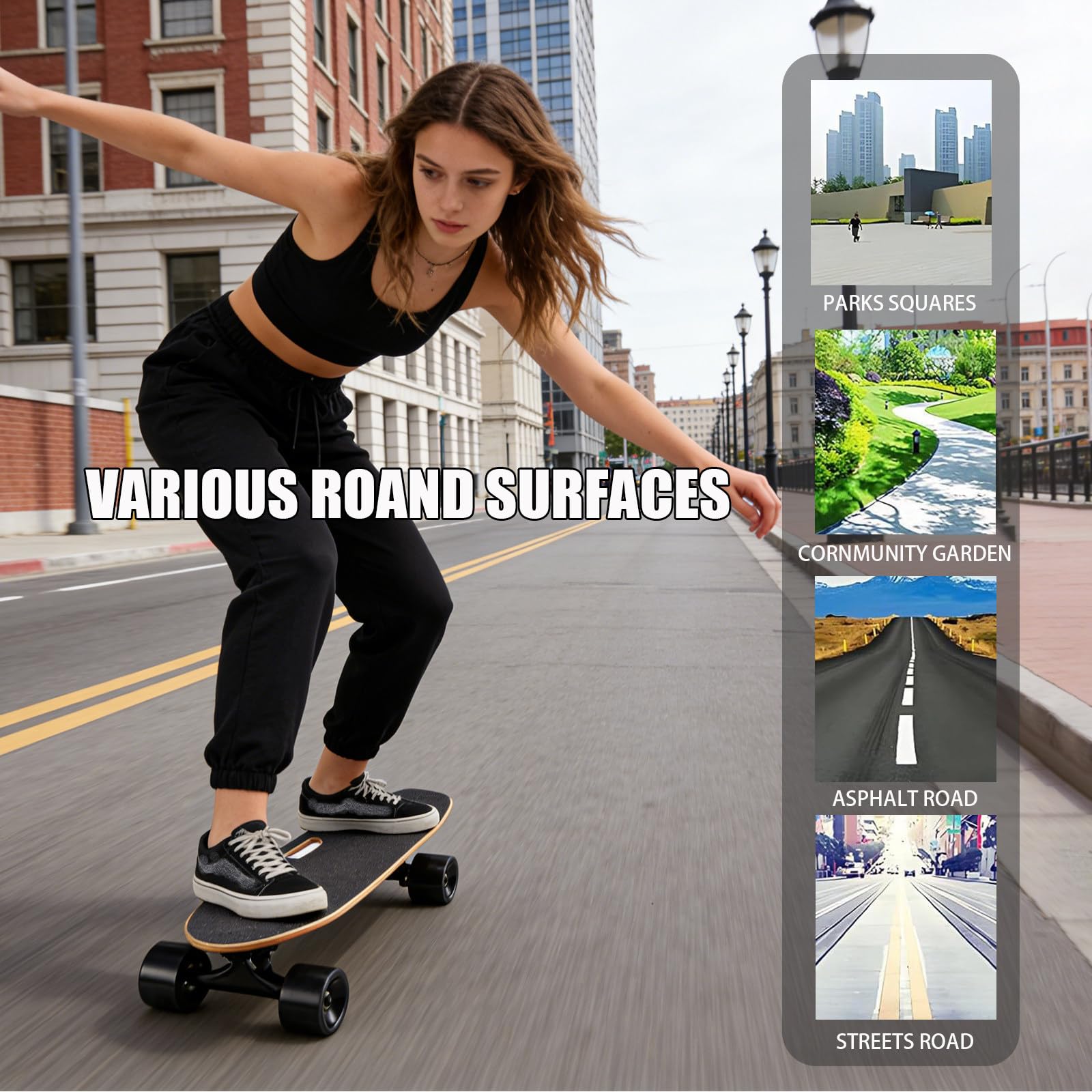 Skateboard électrique avec Télécommande, Vitesse Maximale 35 Km/H, Autonomie De 13 Km, Mini Cruiser Surf pour Débutants, Adultes Et Adolescents