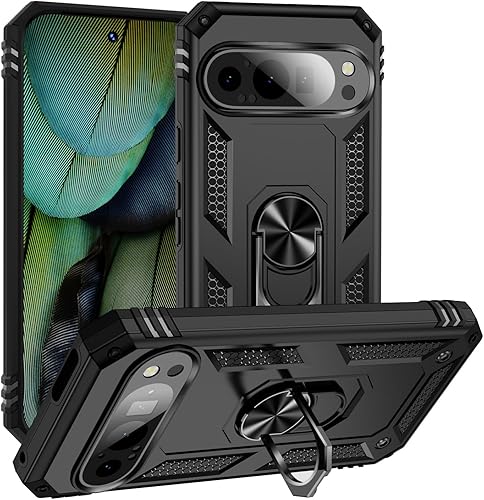 Vista 10 de Korecase Funda para teléfono para Google Pixel 6 Pro de servicio pesado resistente de cuerpo completo a prueba de golpes con anillo para dedo