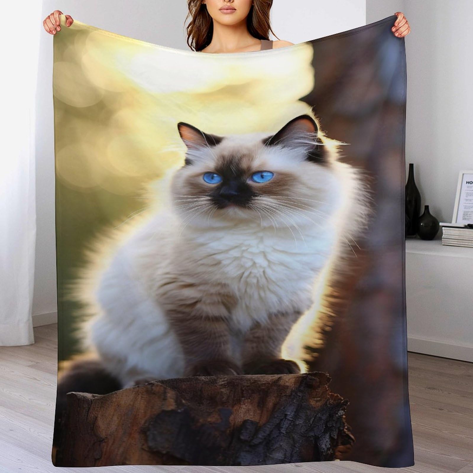 Plaid animal chat couverture polaire 180x200cm pour lit et canapé