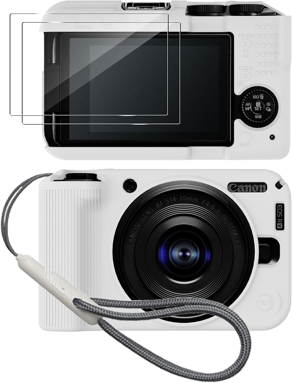 Silicone Case for Canon EOS R50 V Digital Camera with 2PCS Screen Protector and Lanyard Canon EOS R50 V case - White