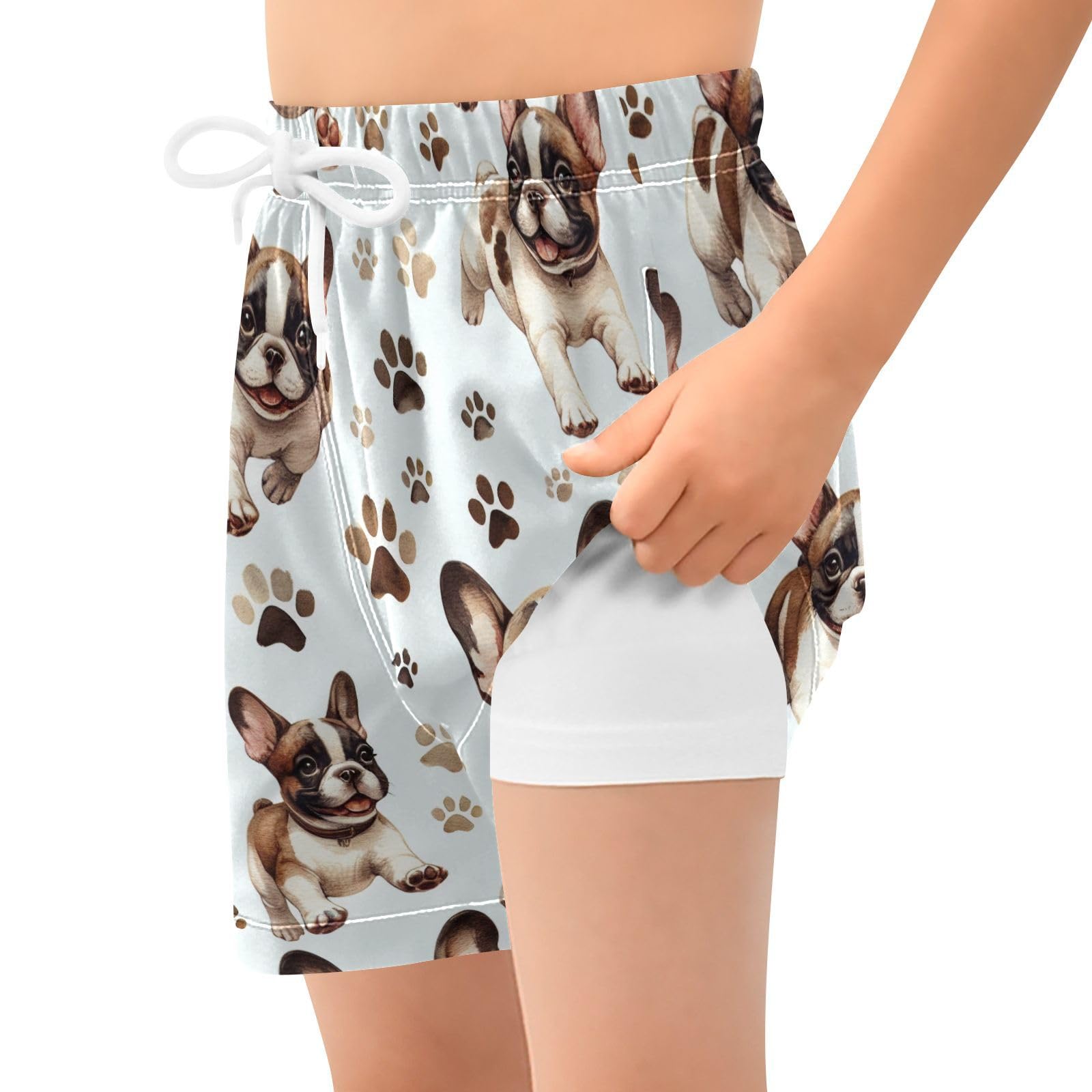 YANENDIE Boy Swim Trunks with Compression Liner French Bulldog Boys Swim Shorts Quick Dry Beach Shorts