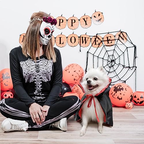 Dog Halloween Costume, Dog Vampire Costume with Stand-Up Collar - Comfortable Soft Red & Black Cat Cape Oufits for Small & Medium Dogs & Cats - Halloween Cosplay(Black Red and Stand-Up Collar)