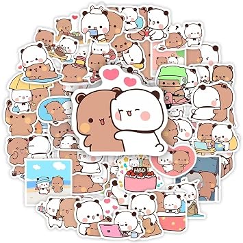 48 Pcs Bubu Dudu Stickers for Couples, Cute Panda Bear & Brown Bear Aesthetic Decals for Laptop, Phone Case, Journaling & Scrapbooking, Kawaii Romantic Gift for Him or Her, Anniversary | Aesthetic Decals, For Laptop, Phone Case, Journaling & Scrapbooking, Kawaii Romantic Gift, Anniversary