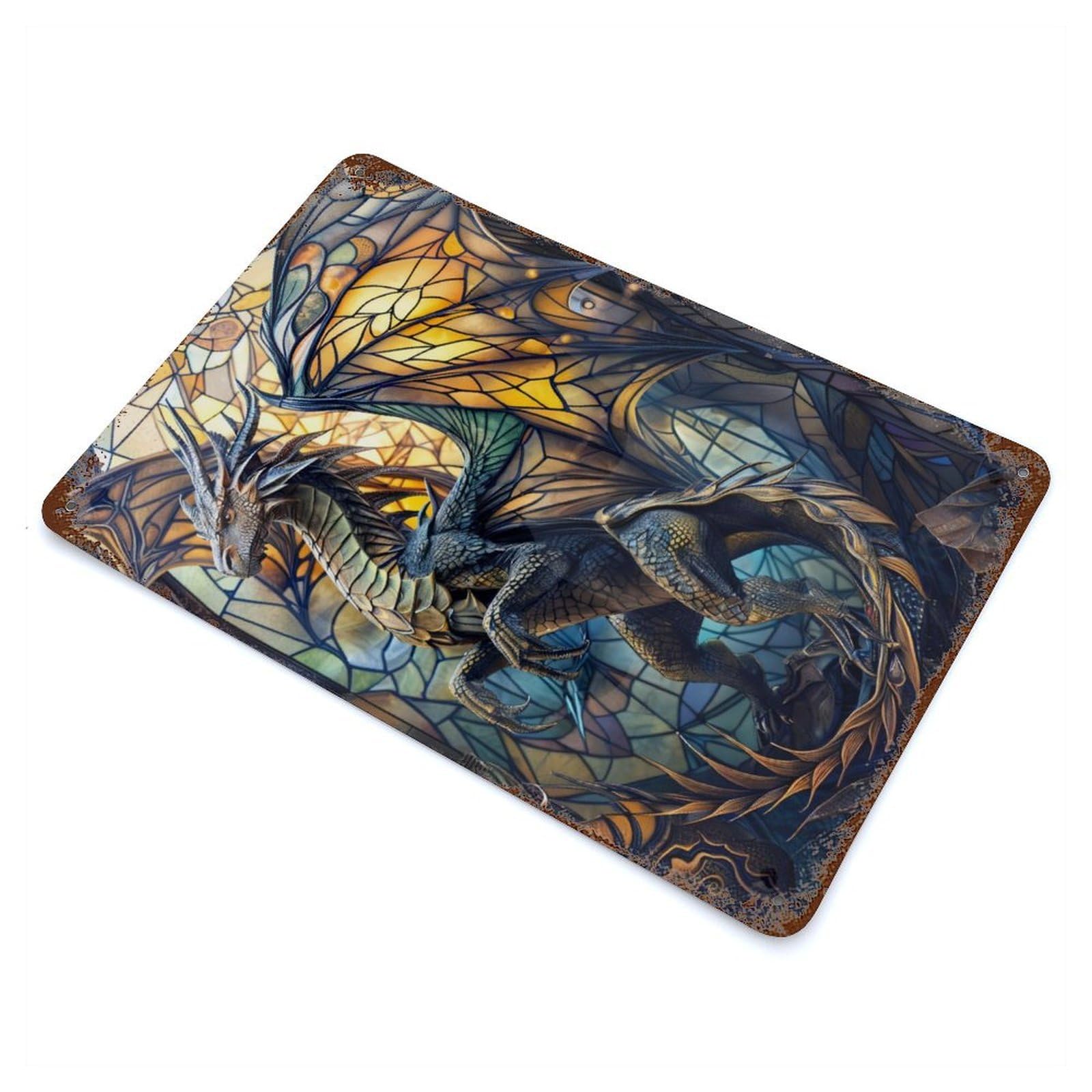 Mythical Sentinel 11.8"x7.9" Rust Effect Tin Sign, Old School Wall Decor for Pub, Kitchen And Man Cave Decor