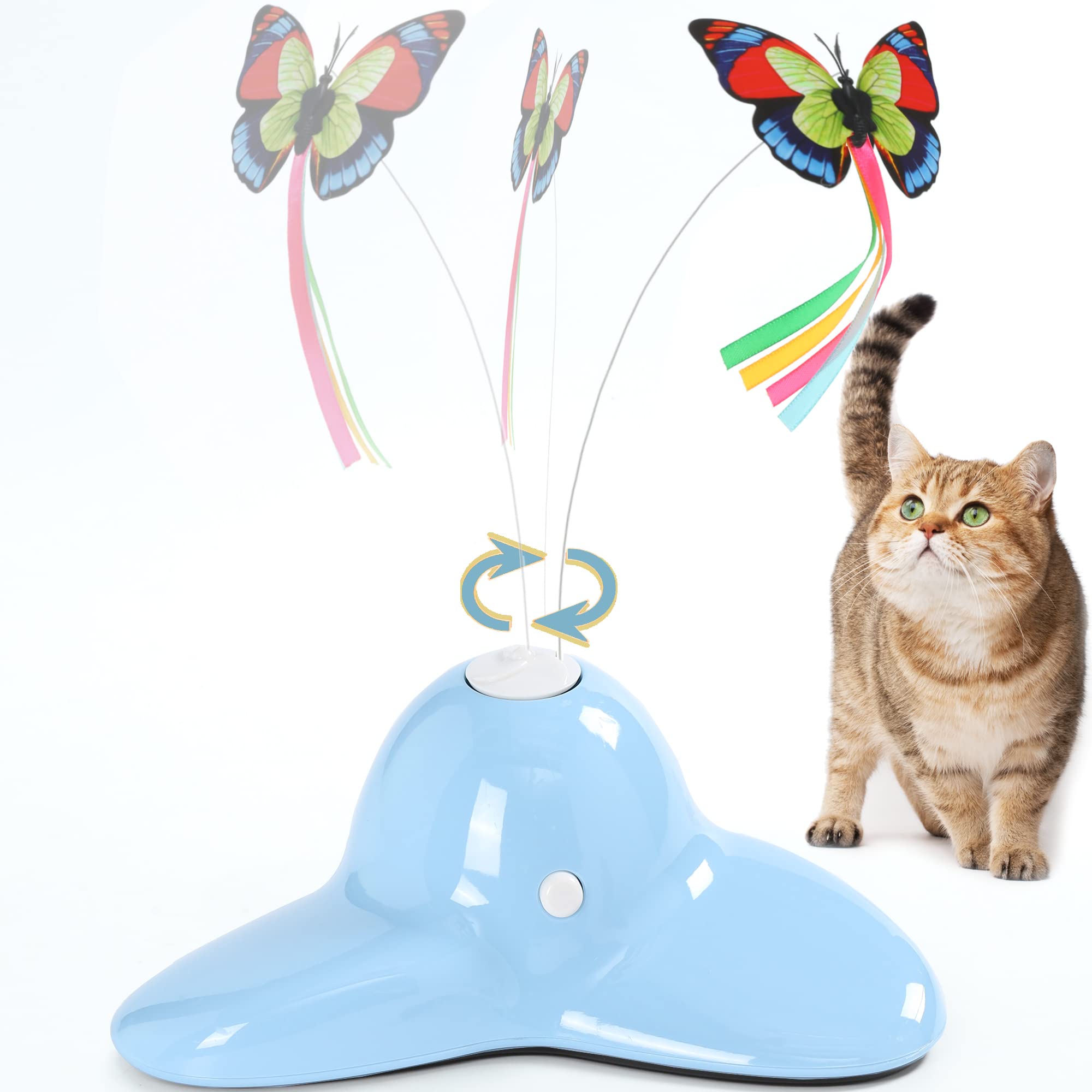 Vealind Cat Toys for Indoor Cats Interactive Play Teaser Cat Toy with 360° Electric Rotating Butterfly (Blue)