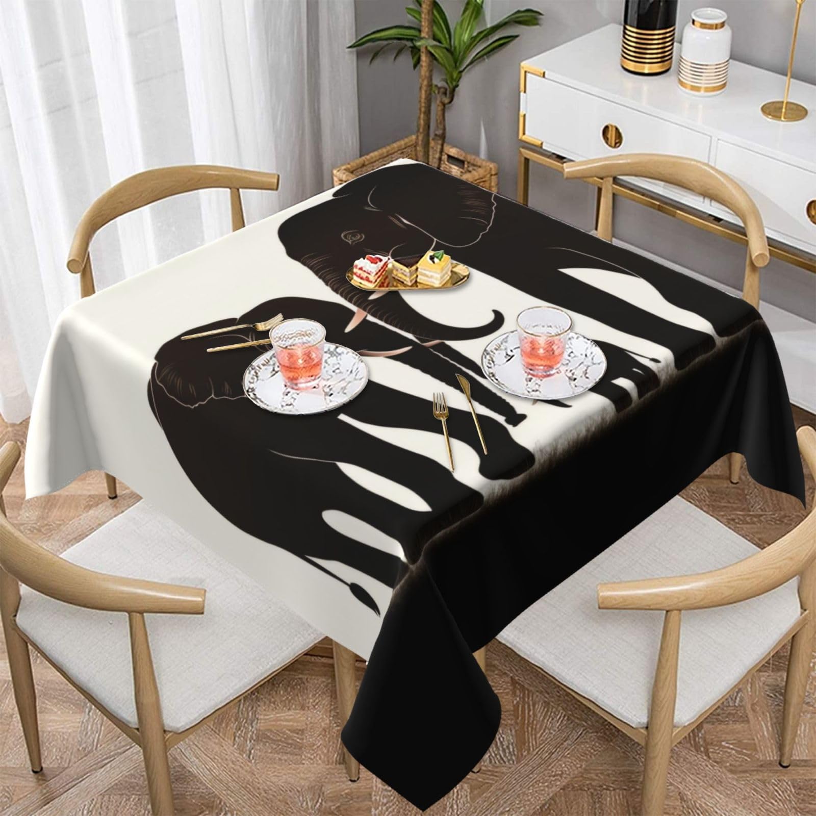 Bktraverpt 3 D Old Elephant And Young Elephant Printed Tablecloth Square 54X54/60X60 Inch, Polyester Fabric Waterproof Table Cloth, Washable Table Cover,Oil-Proof, Tablecloths For Home Party Festive Decor