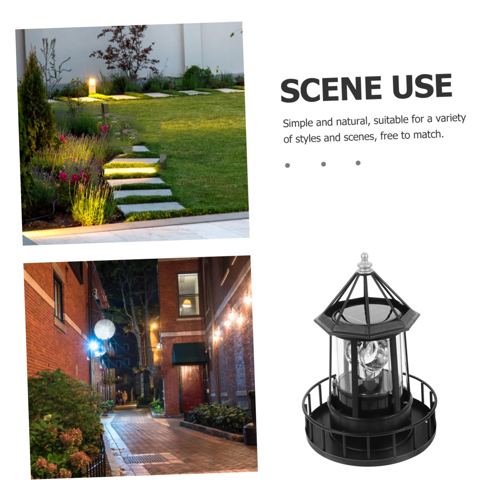 1 luz solar giratoria para faro de césped, lámpara LED para exteriores, faro con energía solar, decoración para exteriores, decoración LED, luz giratoria para girar Abs, faro náutico a prueba de agua