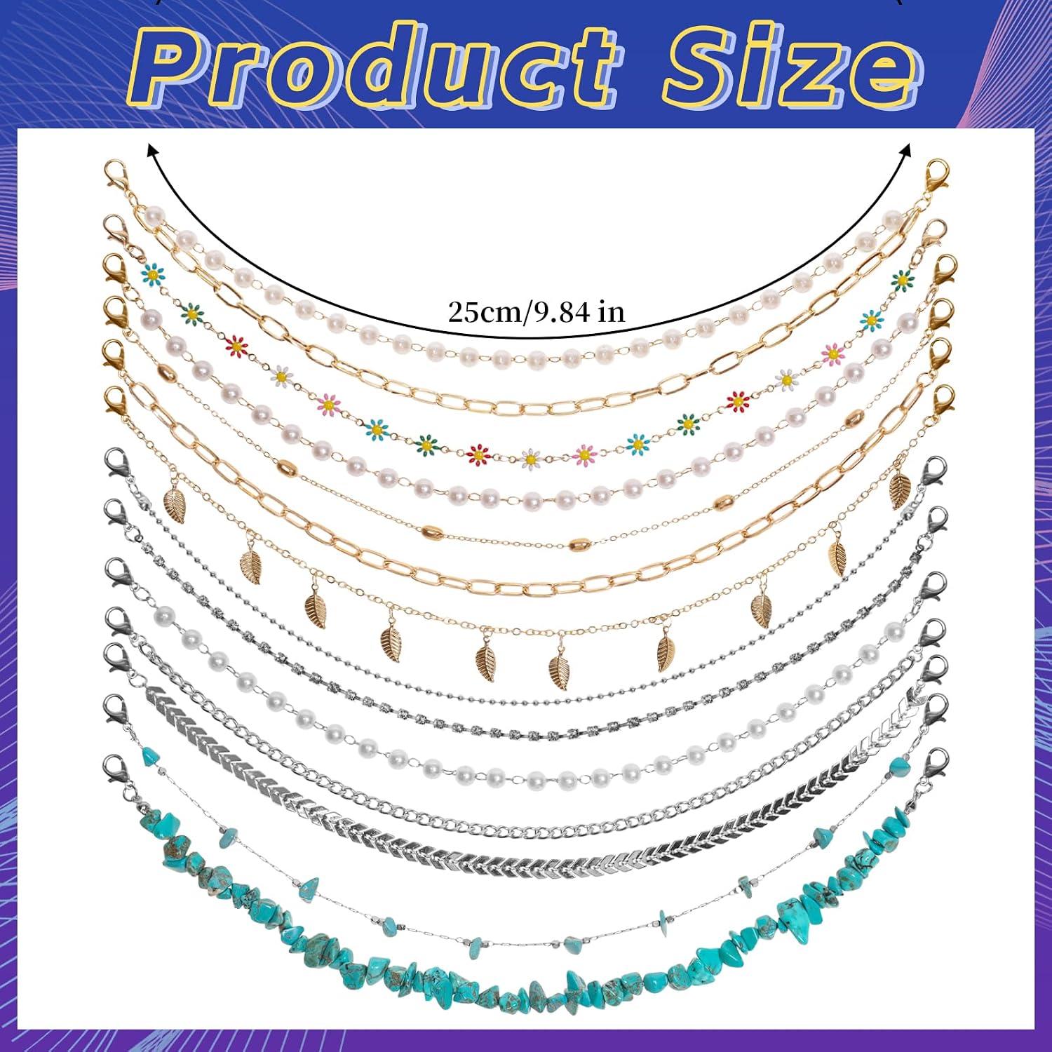 Dqwtb 13Pcs Trucker Hat Chains Detachable Hat Charms Gold Silver Boho Pearl Turquoise Flower Leaf Metal Chains DIY Hat Accessories for Women Men