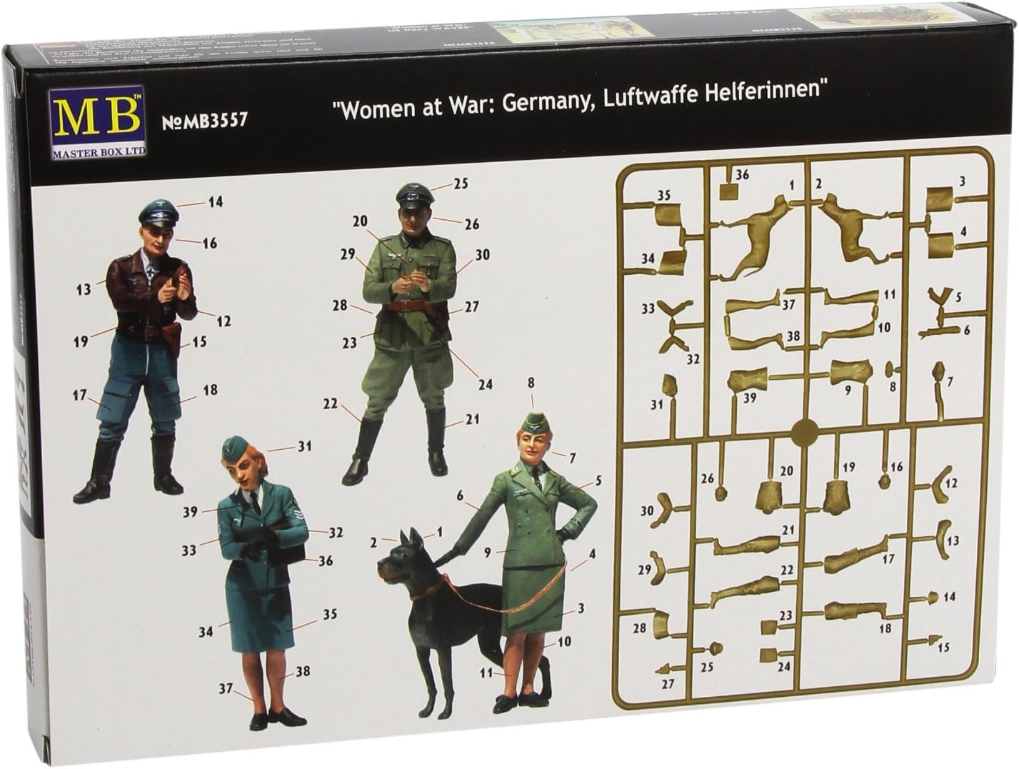 Master Box Women at War: Luftwaffe Assistants (2 Women/Men, Dog) Figure Model Building Kits (1:35 Scale)