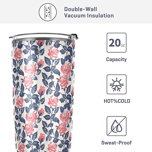 Miniatura 4 de Nautical Beach Ocean Style Roses Safari - Taza aislada de acero inoxidable con pajilla, resistente a fugas, tazas para café para café, simplemente