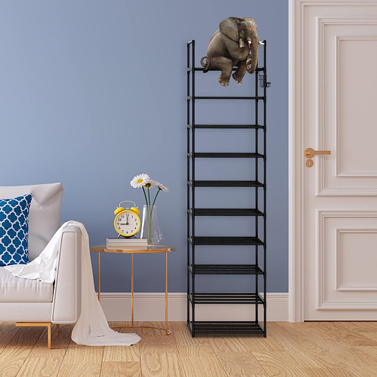 Vicye Scarpiera a 10 Ripiani, Porta Scarpe a Risparmio di Spazio Slim, con Ganci, Scarpiera Stretta e Alta, Scaffale Portascarpe in Metallo, per Ingresso Soggiorno Camera da Letto, Nera