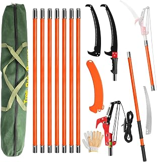 Manual Pole Saw, 9m Extendable Tree Pruner, High Branch Trimmer with Lightweight Fiberglass Handles, Garden Tools with Storage Bag, for Pruning Palms and Shrubs