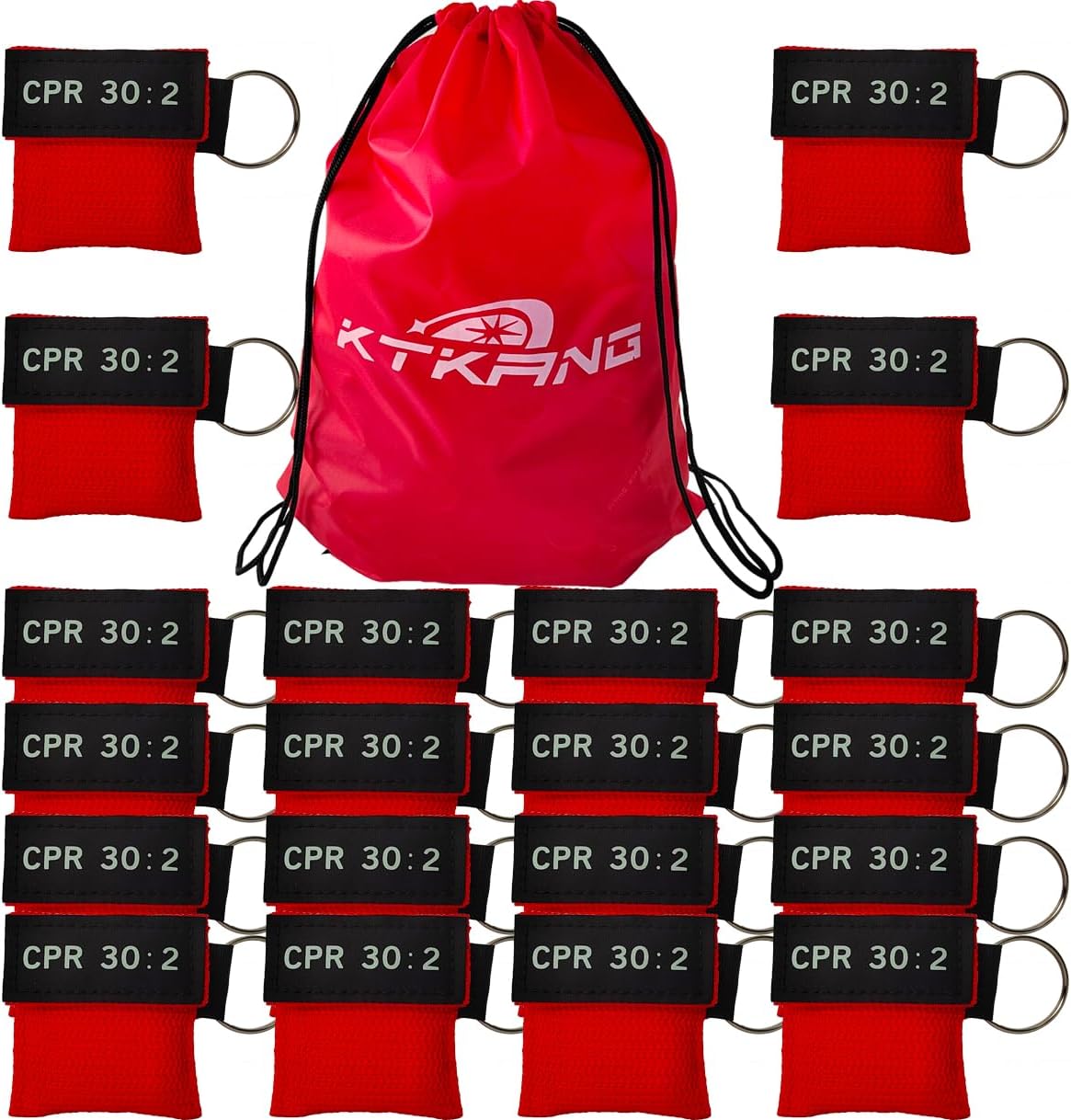 100Pcs/Pack CPR Barrier with Key Ring Face Shield for AED Training Mouth to Mouth First Aid Red Pouch