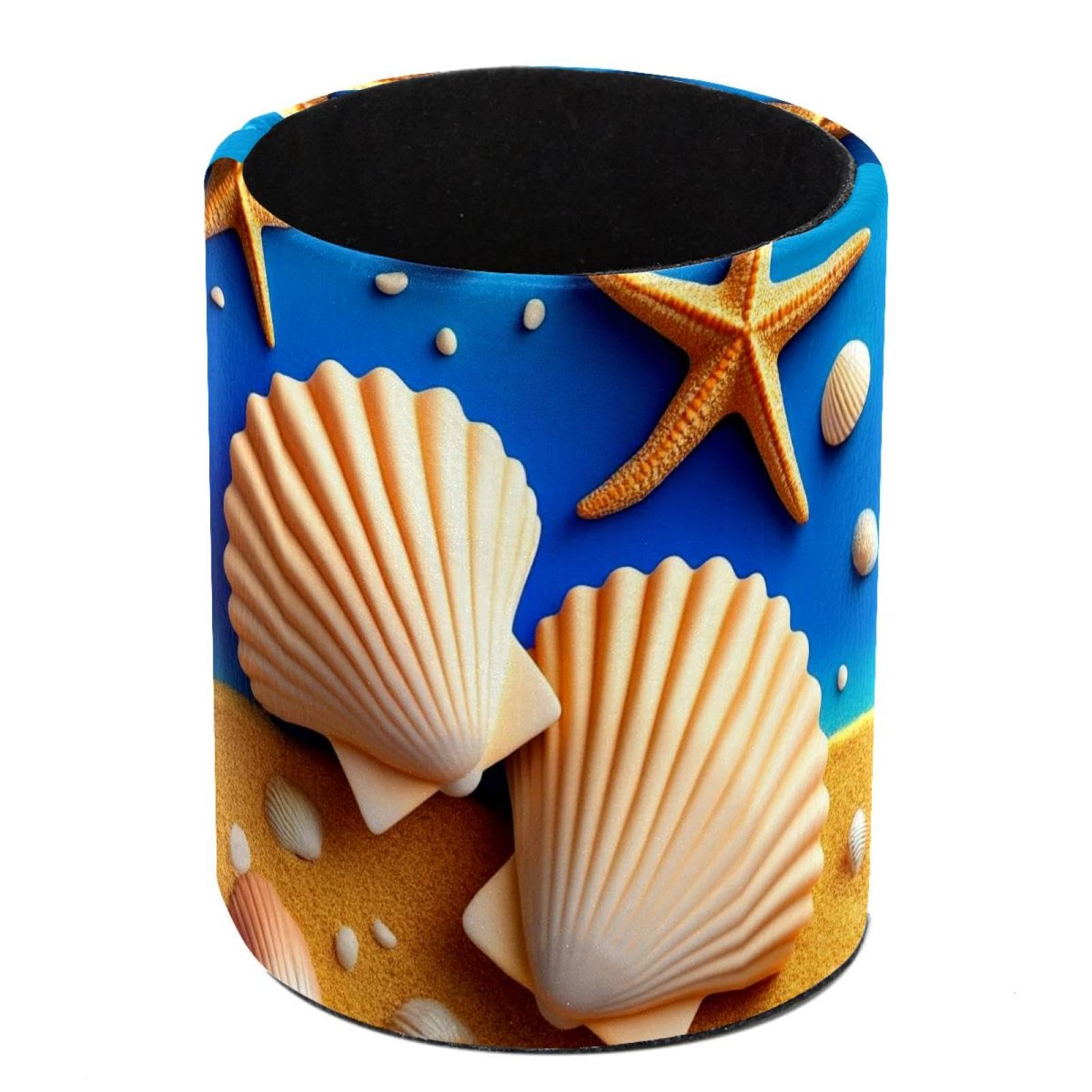 HEOEH Starfish Seashell Pen Holder for Desk, PU Leather Pencil Holder Pen Cup Marker Holder Makeup Brush Holders, Desk Accessories & Workspace Organizers for Home, Office