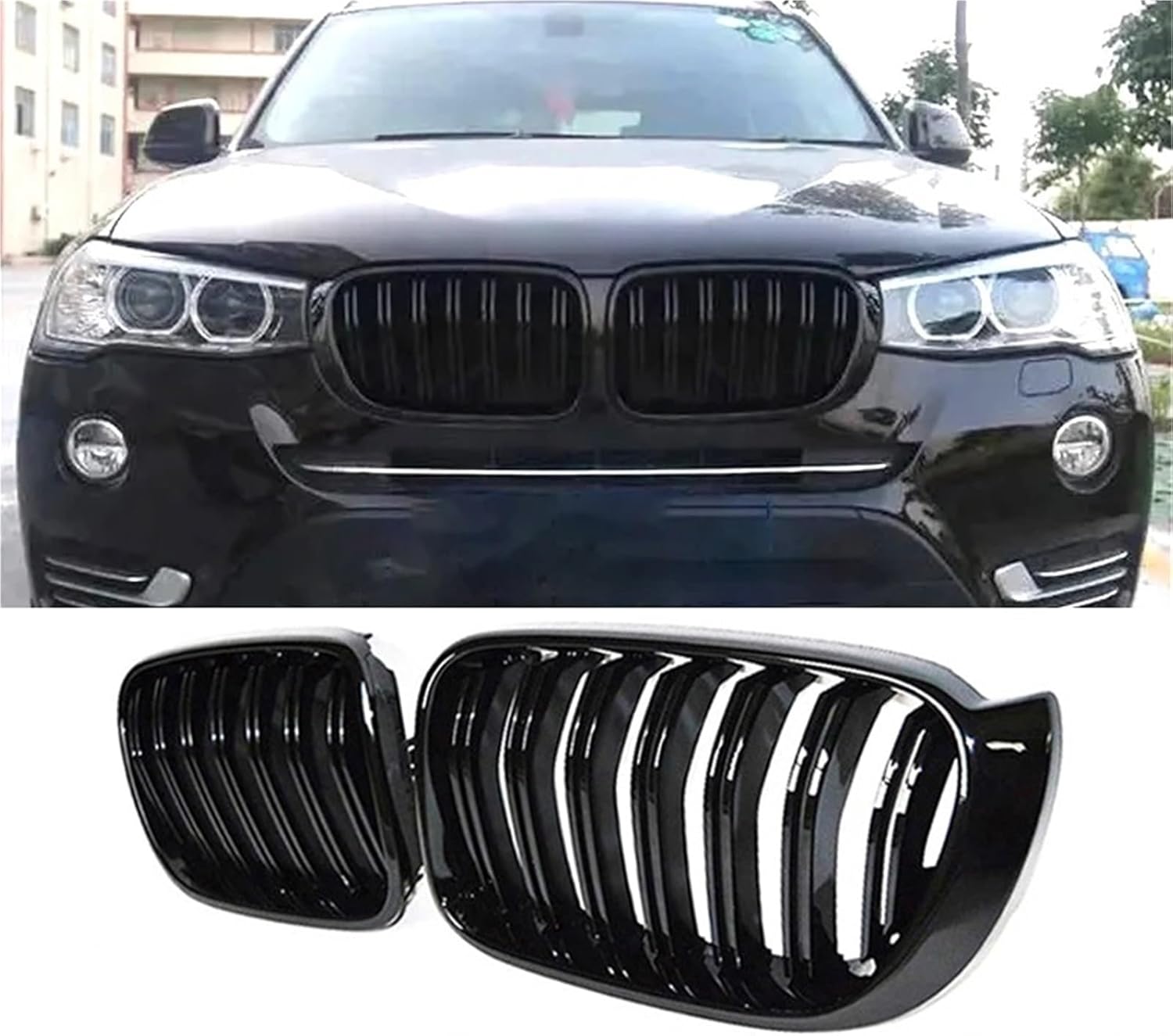 Front Kidney Double Line Grille Grill Replacement Racing Grills Grilles Auto Grill Accessories Compatible with BMW X3 X4 F25 F26 2014-2017