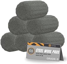 GTSE 48 Pack Steel Wool Pads, Grade 0 Metal Fiber, Extra Fine Steel Wool Fabric, Hole Plugging, Wall Plugging, Metal Polishing, Multi-Purpose Cleaning Tool