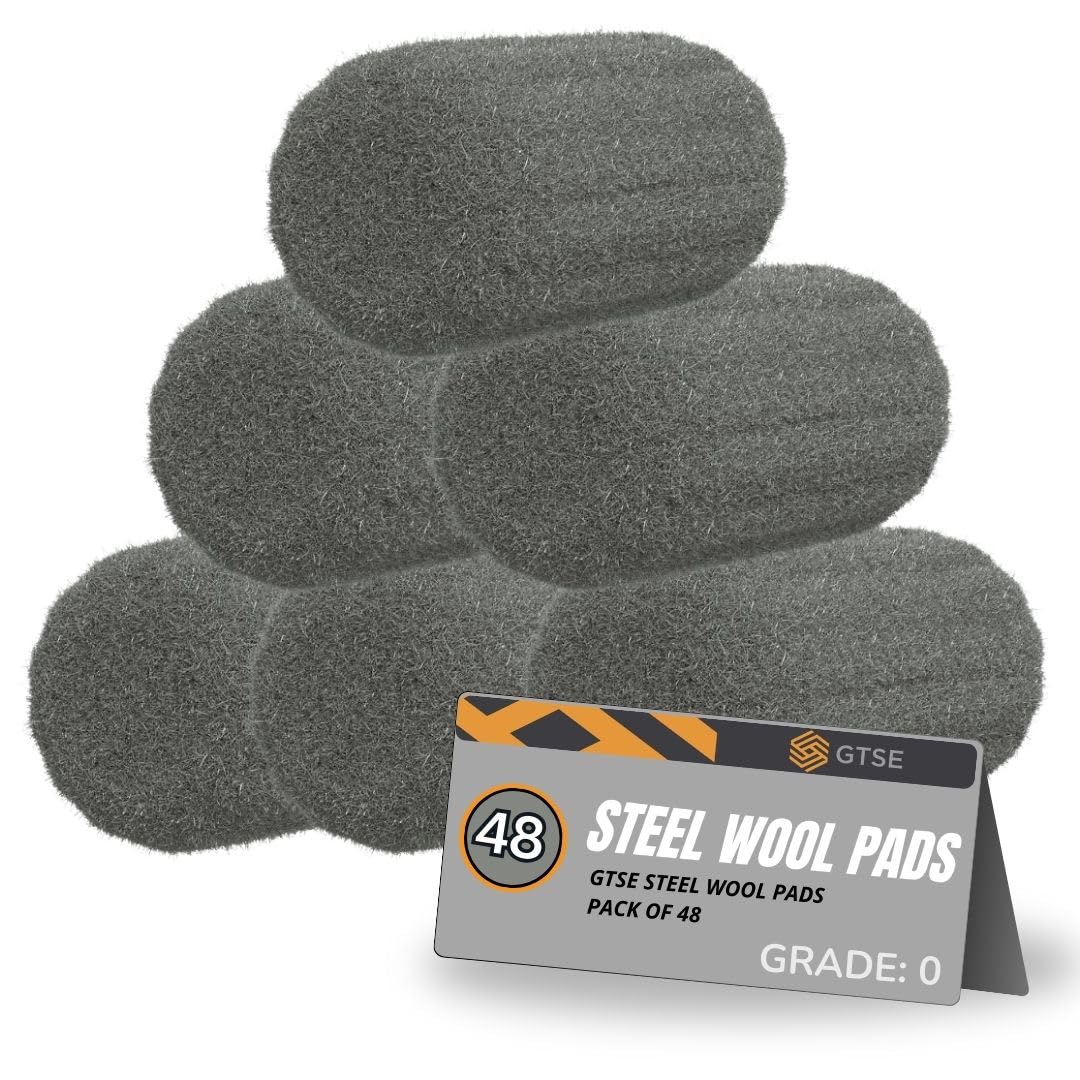 GTSE Steel Wool Pads, Pack of 48, Grade 0 Metal Fibers, Extra Fine Steel Wool for Fabric, Pest Control, Hole Covers, Wall Filling, Metal Polishing, Tool