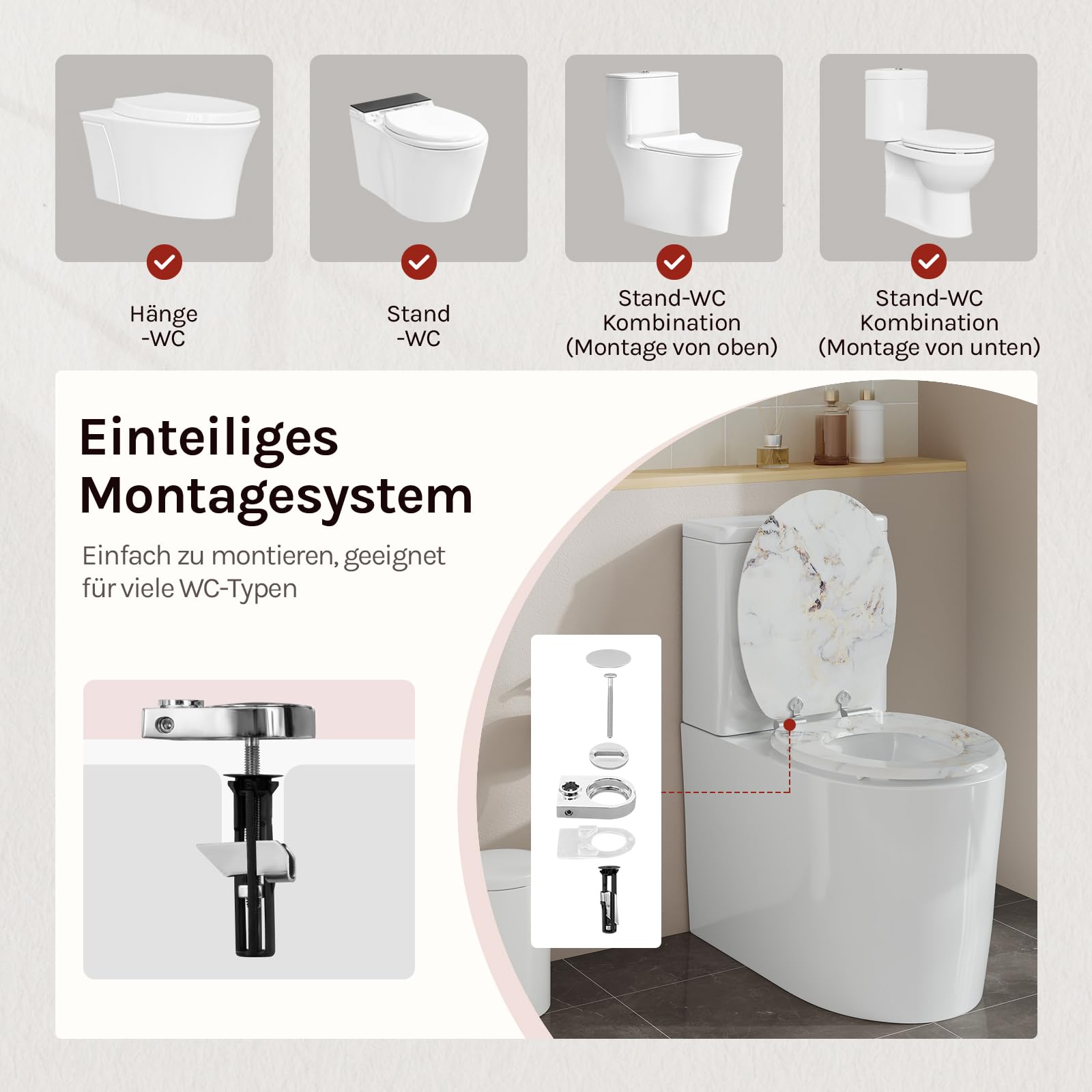 WOLTU Toilettendeckel mit Absenkautomatik Holz, Toilettensitz Klodeckel Klobrille WC Sitz O-Form mit Scharnieren, Quick-Release Funktion für leichte Reinigung