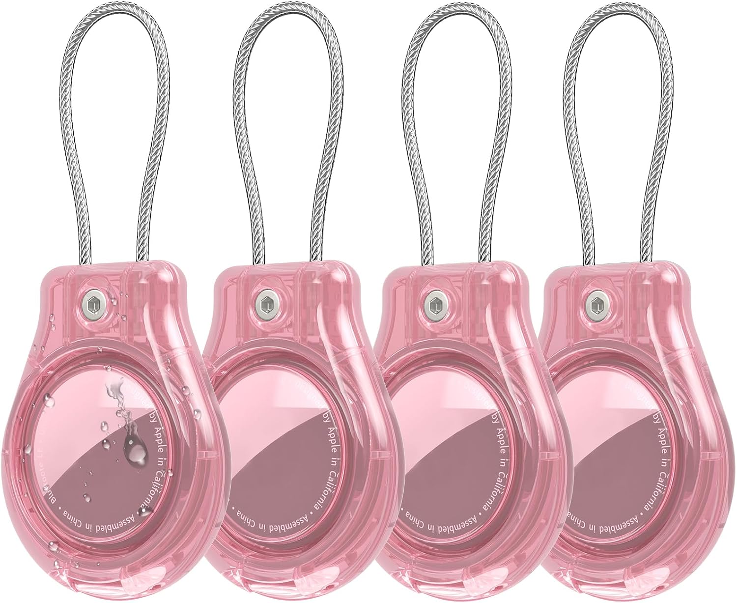 Inesore IPX8 Waterproof for AirTag Keychain Holder case with Wire Cable,Ultra Durable Anti-Lost Lock Keychain Holder for Luggage,Dog,Key,（clear Pink+blue+green+purple）