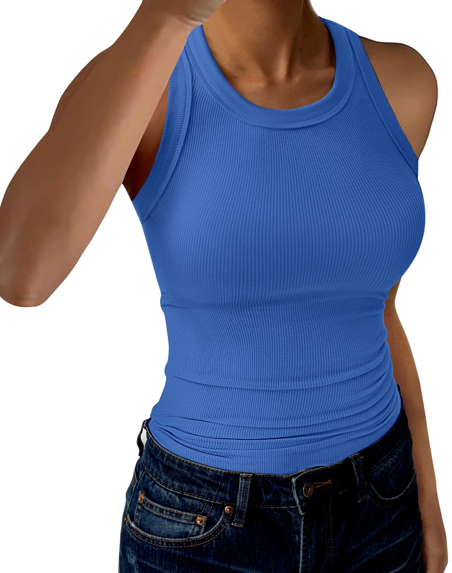 GKBK Womens Tank Tops High Neck Sleeveless Ribbed Tank Casual Basic Thick Strap Slim Fitted Racerback Shirts