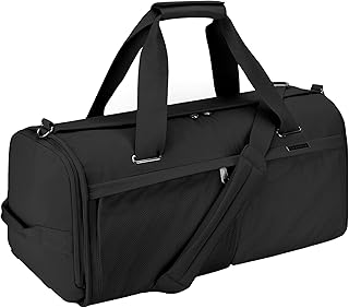 Bolsa Deporte de Algodón para Hombre y Mujer, 45L Bolsa de Viaje Impermeable Grande con Compartimento para Zapatos, Ideal para Viaje/Gimnasio/Fin de Semana, Negro