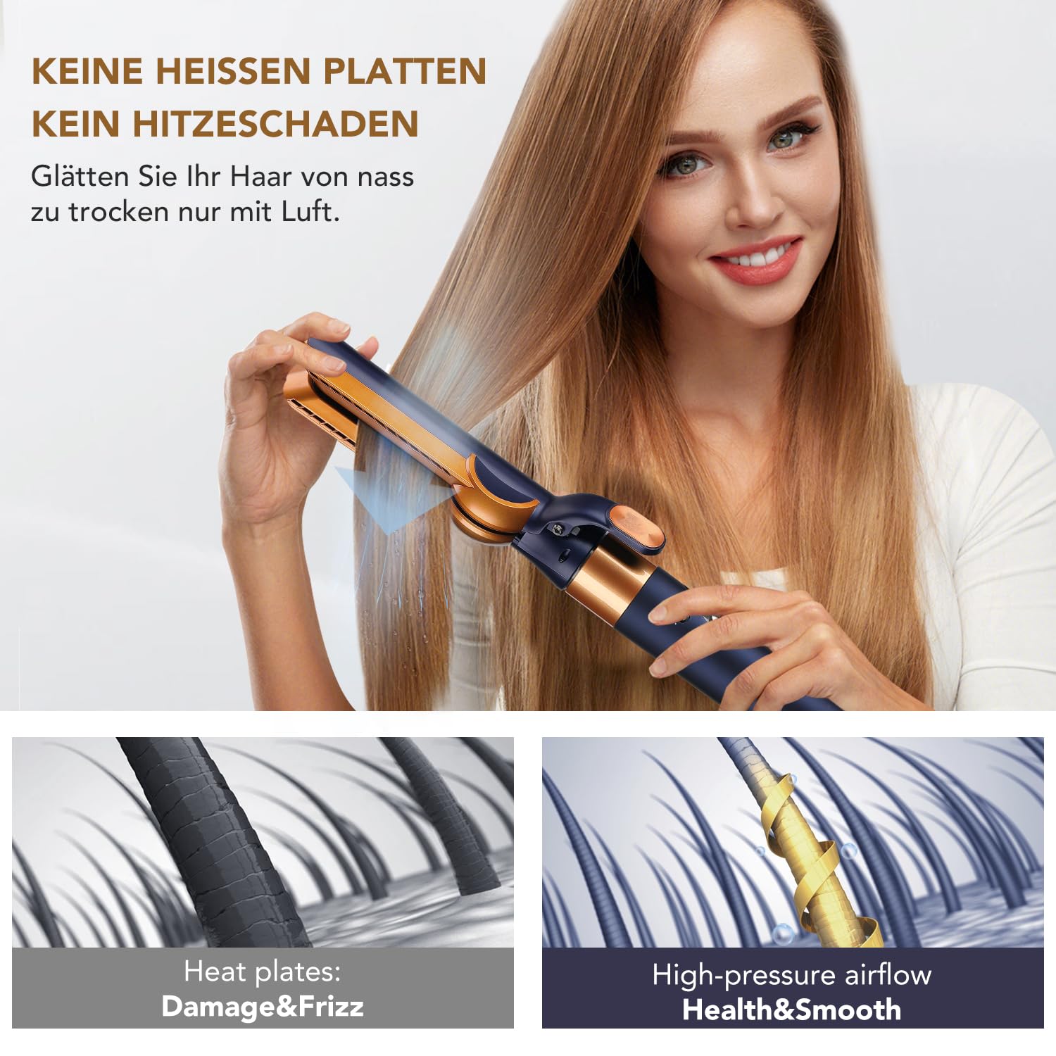 Glätteraufsätze für Dyson Airwrap mit Airflow Technologie ohne heiße Platten für sanftes Haarstyling mit weniger Schäden, Kompatibel mit HS01/HS05/HS08, Blau