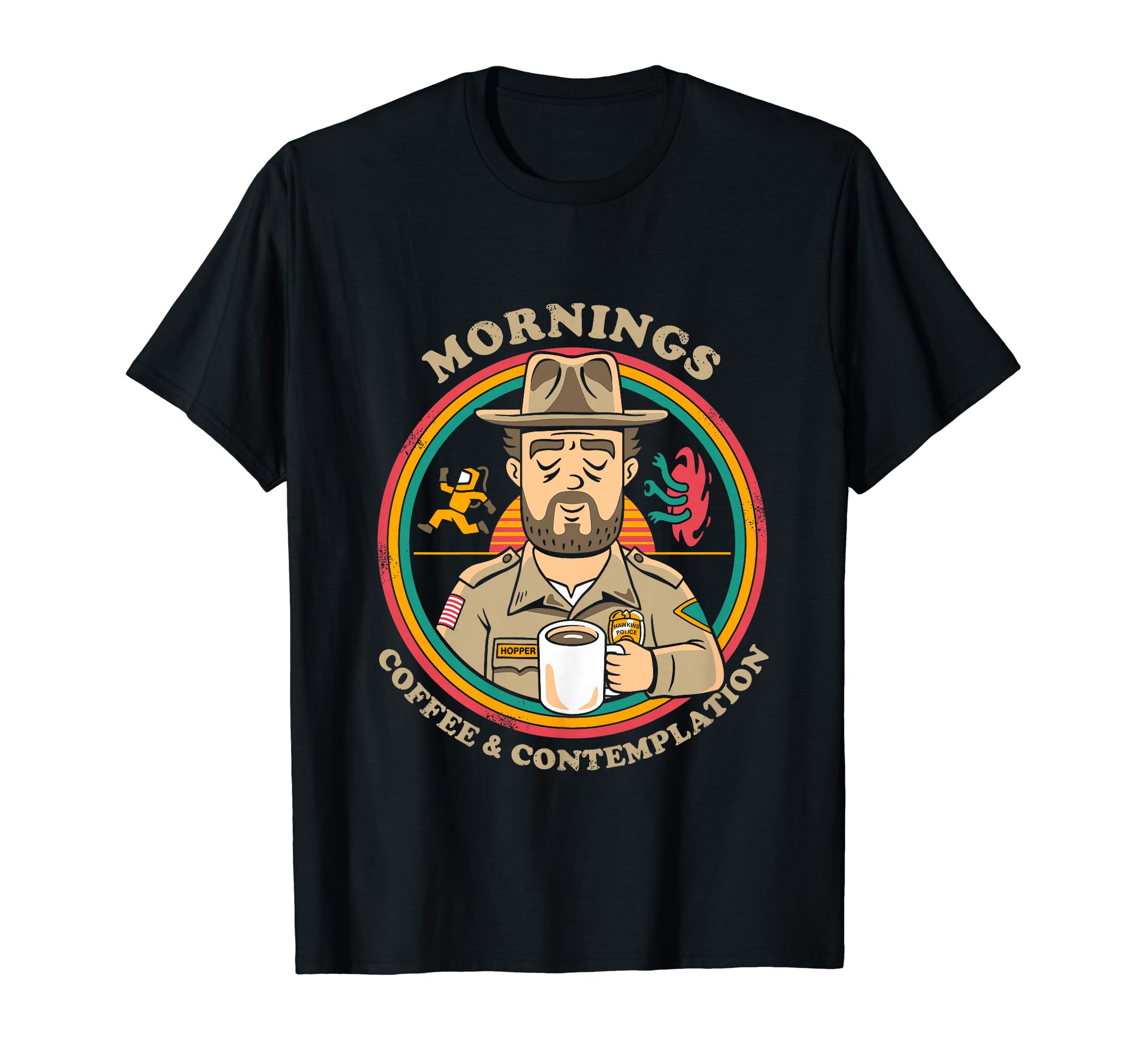 Stranger ThingsHopper Coffee Contemplation Meme Retro T-Shirt