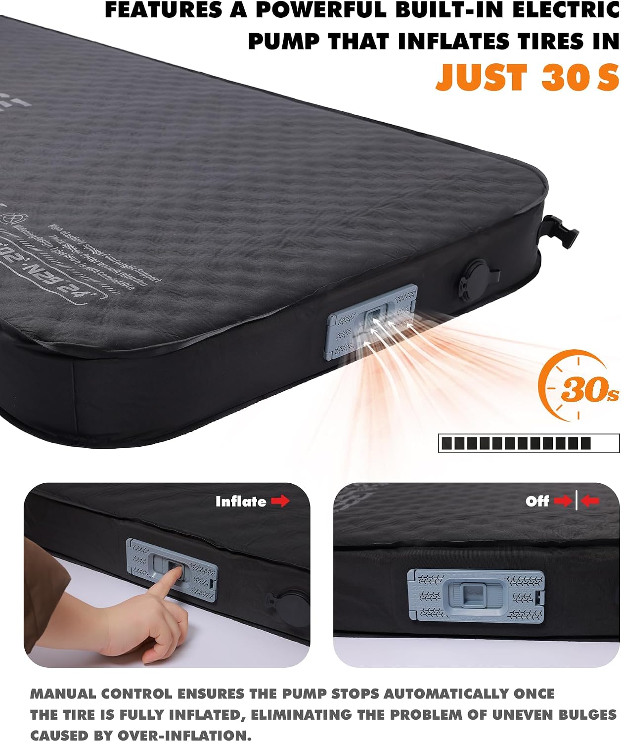 Self-Inflating Sleeping Pad With Electric Pump, 4" Ultra-Thick Memory Foam Camping Mattress For Tent Car Travel, Fast Inflation 20s, 9.5 R-Value 4-Season Insulated, Compact Portable Comfort