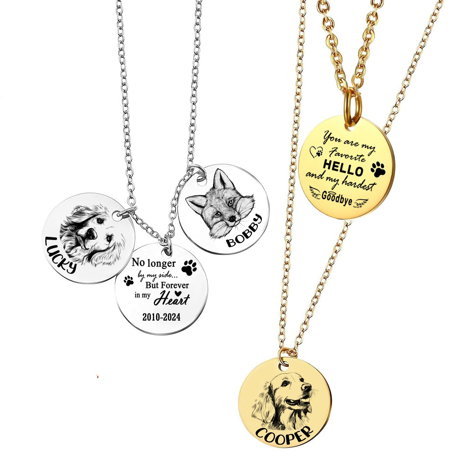 Personalized Pet Portrait Necklace,Pet Memorial Jewelry Gift, Customized Disc Photo Engraved Necklace Pet Gifts, Dog Cat Necklace Text Pendant In Memorial