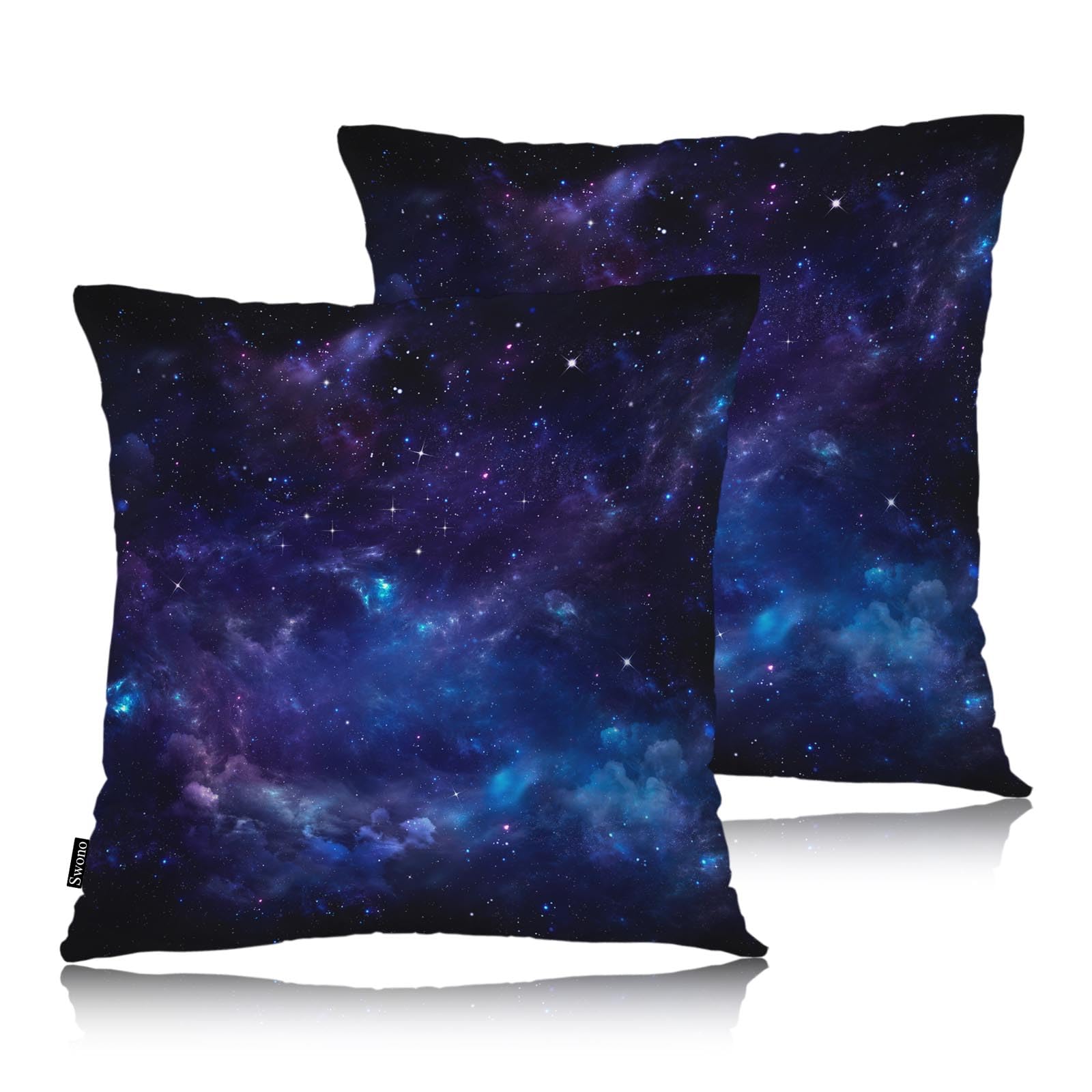Swono Galaxy Space Decorative Throw Pillow Covers Pack of 2, Fantasy Galaxy Outer Space Pillow Cushion Cases 18"X18", Square Pillowcases Decoration for Sofa Couch Bedroom Living Room Car
