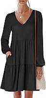 ANRABESS Women's Long Sleeve V-Neck Tiered Flowy Mini Dress - Casual Fall Spring Beach Vacation Outfit 2026