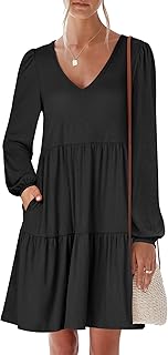 ANRABESS Womens Long Sleeve Dress 2025 Fall Casual V Neck Tiered Flowy S...