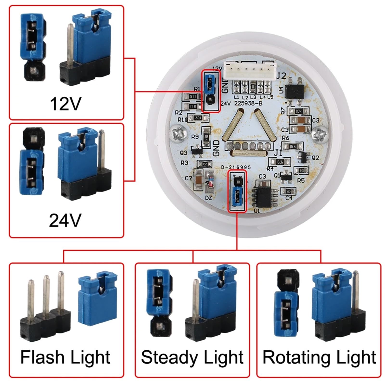 SMGJ5 Wielowarstwowa obrotowa przemysłowa lampa sygnalizacyjna LED z wieżą ostrzegawczą DC12V24V AC110V220V lampa ostrzegawcza (4 warstwy z brzęczykiem, DC 12 V)