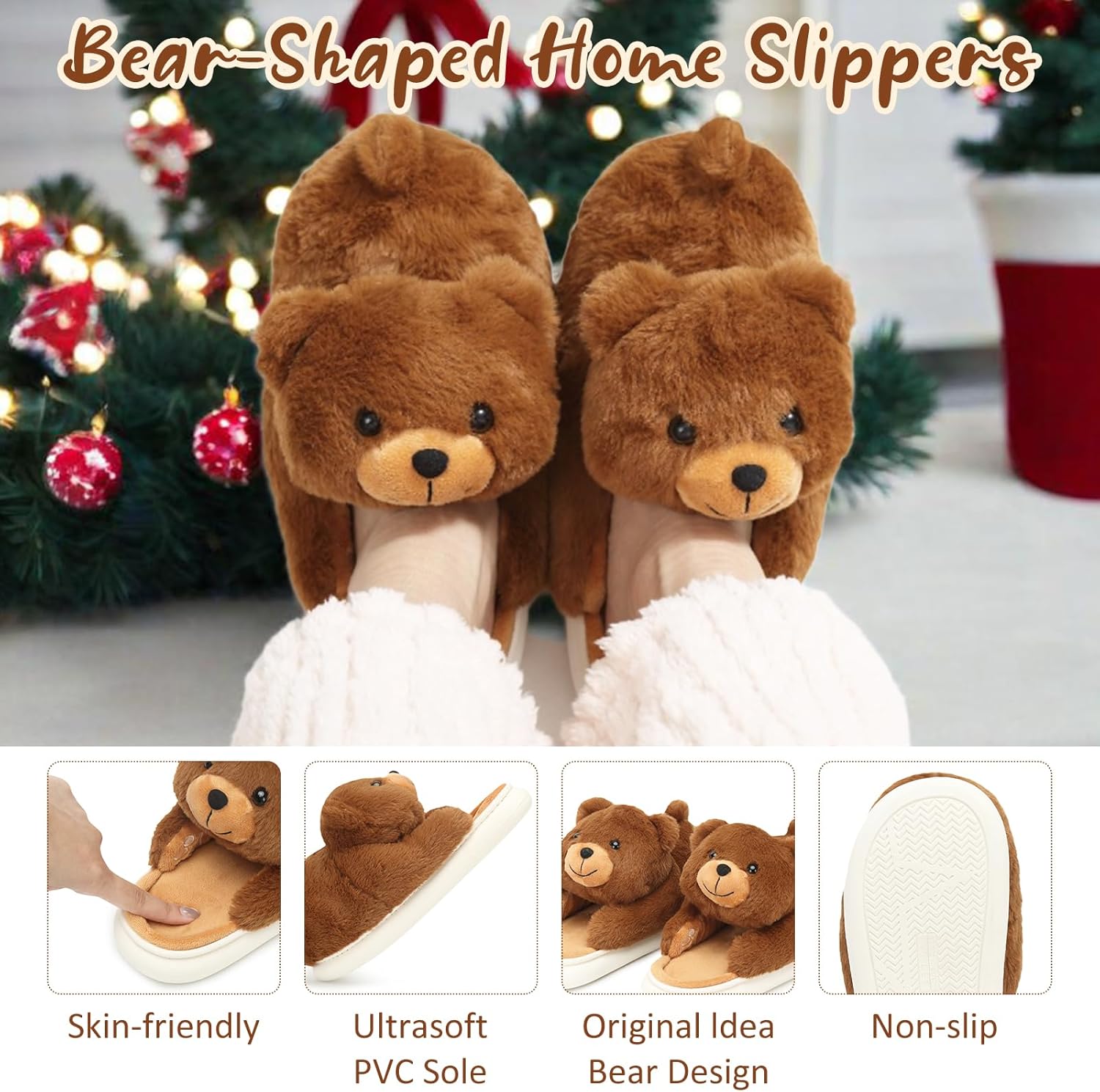 Women's Men's Valentines Slippers Cute Bear Slippers,Fuzzy Animal Indoor House Shoes,Gifts for Valentines Day Birthday,Pillow Cloud Warm Fluffy Slipper with Thick Soled - Image 2