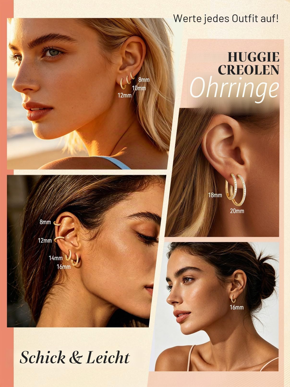 FaithHeart Damen Ohrringe Silber 925 Creolen Mädchen Ohrstecker Zirkonia Helix Piercings 6MM/8MM/10MM/12MM Piercing Ohr Hängeohrringe Ohrschmuck für Geburtstag