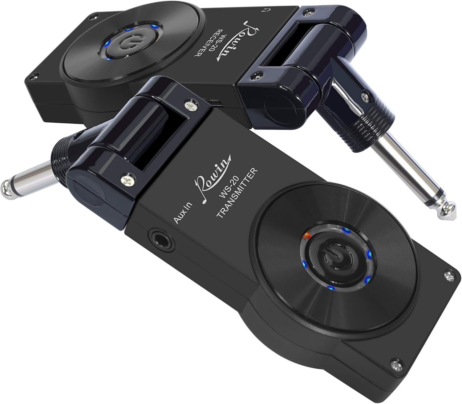 Rowin 2.4G Guitar Wireless System Transmitter Receiver for Electric Guitar Bass Violin with Rechargable Battery, USB Cable (Full Black)