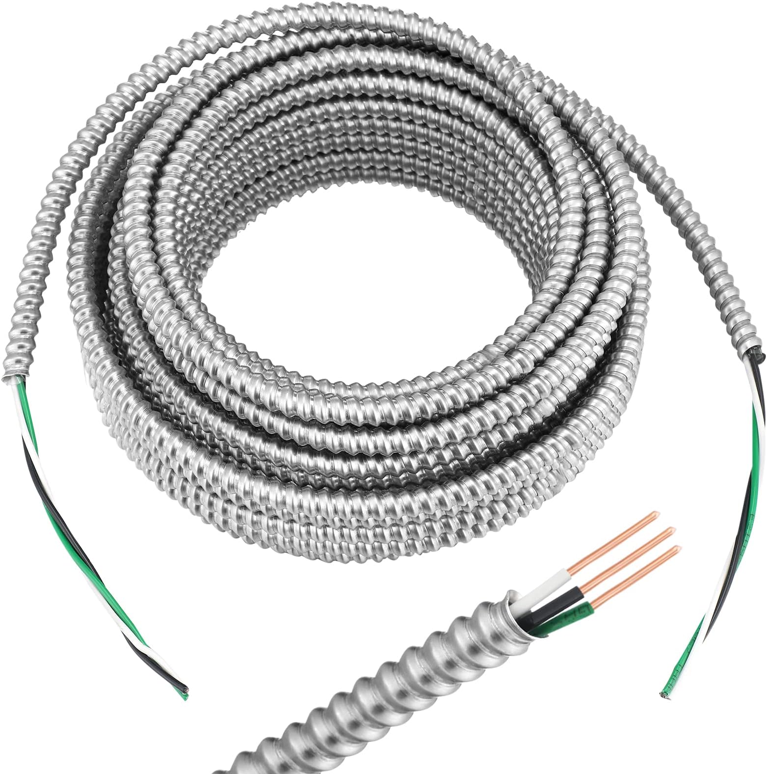 Kingdder Metal Clad Cable, Wire with Ground, Cable with Aluminum Armor, Stranded Solid Copper Conductors, Ground Wire Solid for Indoor Outdoor Underground Embedded Installation(12/2, 100 ft)