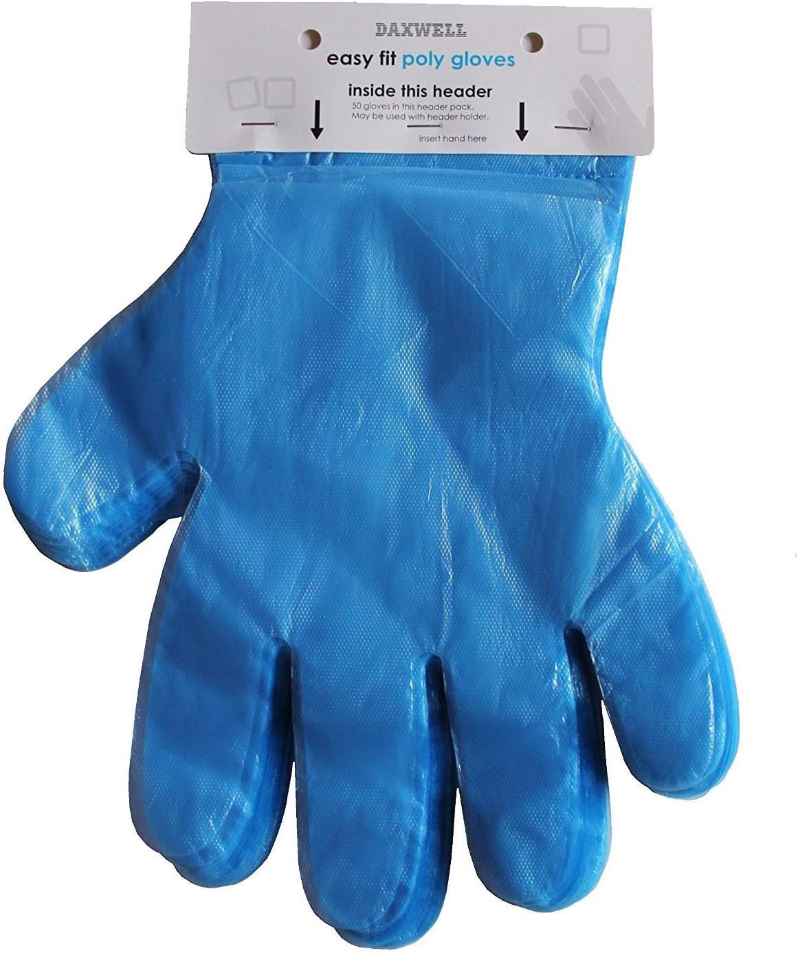 Daxwell Poly Gloves, Easy-Fit Food Prep Gloves, Header Gloves, One Size Fits All, Blue, With Wall Mount, F10003538 (Case of 1,000, 20 Cards of 50)