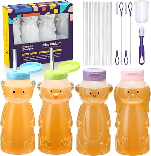 Miniatura 5 de Special Supplies Honey Bear - Taza de paja para bebés, paquete de 4, divertida bebida de entrenamiento de destete con forma de animal para