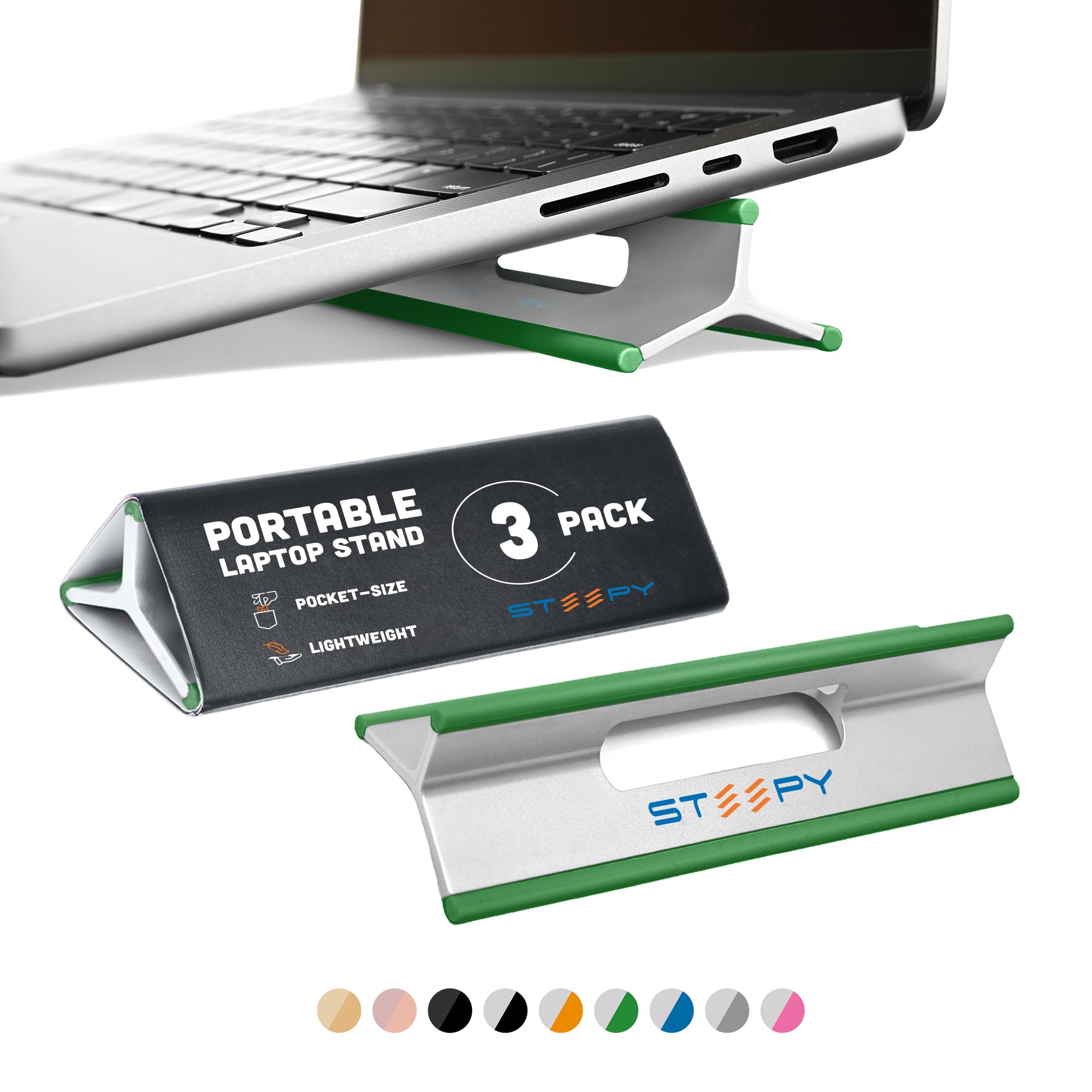 Steepy Supporto regolabile per computer portatile - Supporto per computer portatile a 3 altezze - Supporto da scrivania per laptop - Supporto portatile per laptop regolabile - Supporto per laptop per