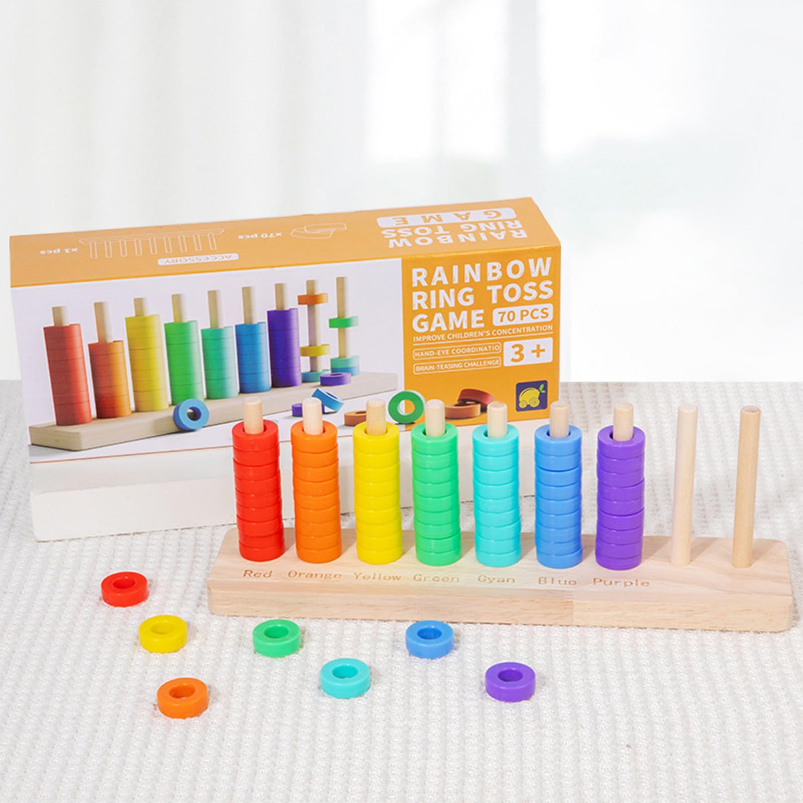 Genérico Anillos apilables de íris, Agarre ergonómico de Madera, Base de Almacenamiento integrada, Entrenamiento de Equilibrio, clasificador de Formas, Juguetes educativos para niños — view 3