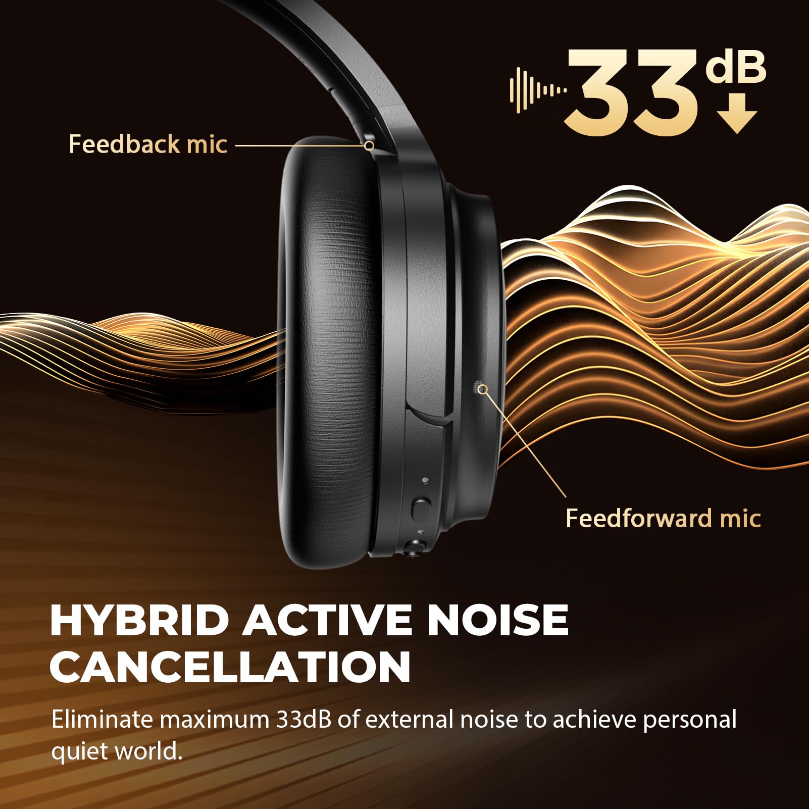 Vonaural Cuffie ibride con cancellazione attiva del rumore, modalità trasparenza, audio Hi-Fi, bassi profondi, cuffie Bluetooth over-ear wireless, 30 ore di autonomia, padiglioni auricolari in schiuma