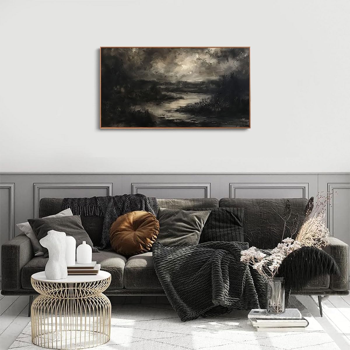 ILLBDR Framed Large Wall Art Moody Wall Decor Dark academia Wall Art Nature Landscape Painting Print Rustic Farmhouse Picture for Living Room Bedroom Office 24"x48"