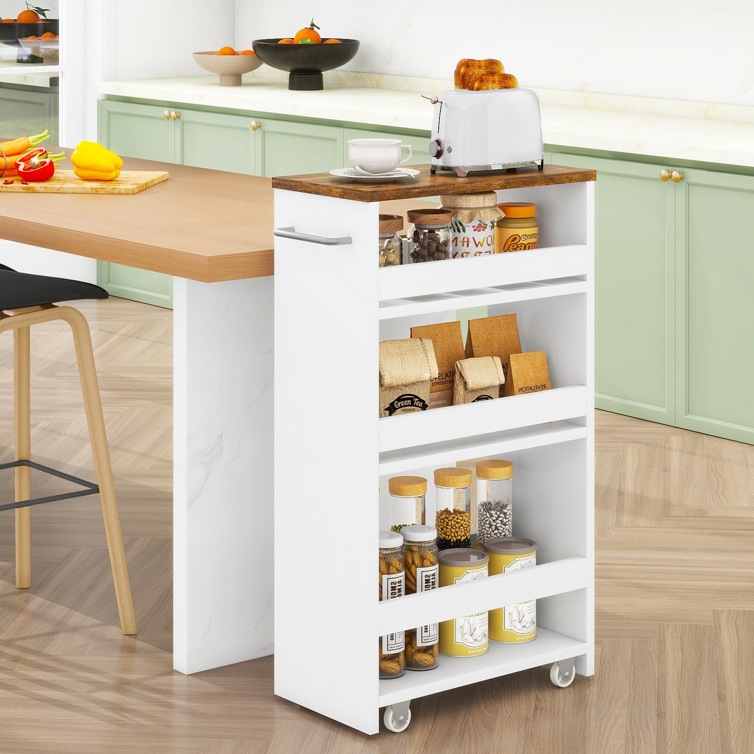 IBUYKE Carrello Portaoggetti a 4 Ripiani, Carrello Cucina Salvaspazio con Maniglia, Carrellino Bagno Slim con Ruote,Montaggio Facile, in Cucina, Bagno,Salvaspazio,40x20x85 cm,Bianco WST005W-L